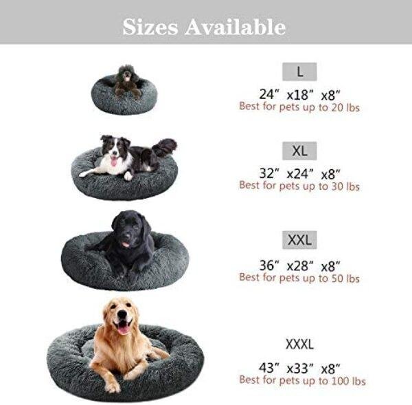 41M0N5QfrTL._AC_.jpg MFOX Calming Dog Bed - Comfortable Faux Fur Donut Cuddler for Medium and Large Dogs - Up to 100lbs