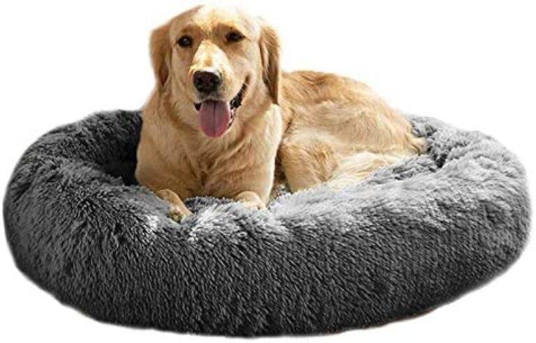 518R0aOOHnL._AC_.jpg MFOX Calming Dog Bed - Comfortable Faux Fur Donut Cuddler for Medium and Large Dogs - Up to 100lbs