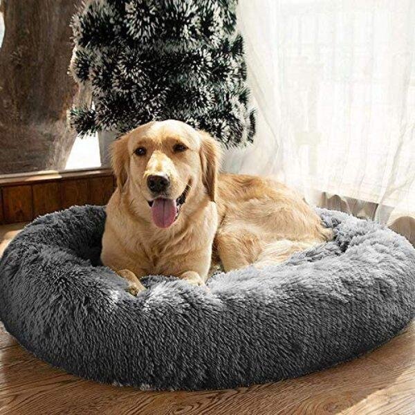 61YsAEE1LAL._AC_.jpg MFOX Calming Dog Bed - Comfortable Faux Fur Donut Cuddler for Medium and Large Dogs - Up to 100lbs
