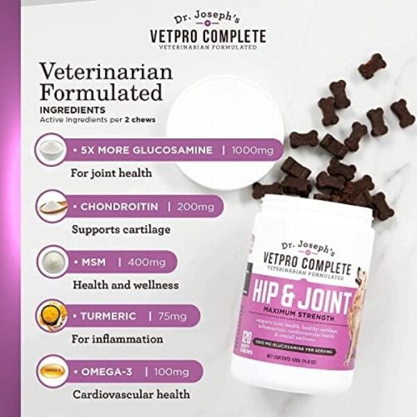 51OKf7MSH0L._AC_.jpg VetPro Dog Hip and Joint Supplement - Pain Relief Chews for Dogs