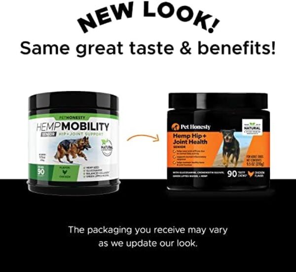 414JxLEC8L._AC_.jpg PetHonesty Senior Hemp Mobility - Hip & Joint Support for Senior Dogs (90 Chews)