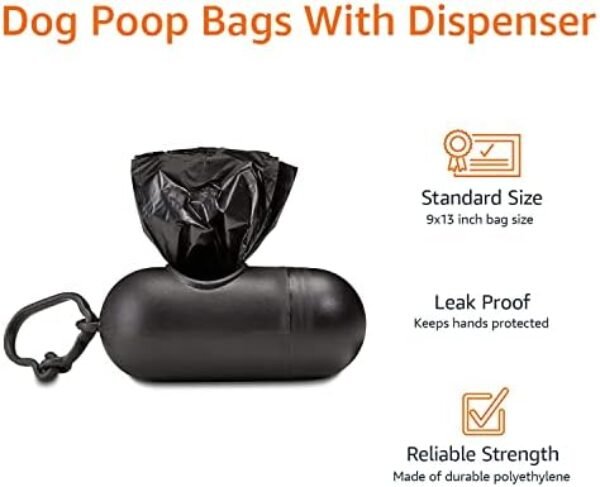 41lnWkjShL._AC_.jpg Amazon Basics Unscented Standard Dog Poop Bags with Dispenser and Leash Clip, 13 x 9 Inches, Black - 60 Rolls (900 Bags)