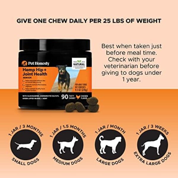 51NcuC9yCeL._AC_.jpg PetHonesty Senior Hemp Mobility - Hip & Joint Support for Senior Dogs (90 Chews)