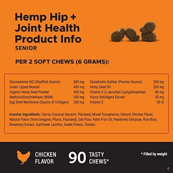 51XugcKmglL._AC_.jpg PetHonesty Senior Hemp Mobility - Hip & Joint Support for Senior Dogs (90 Chews)
