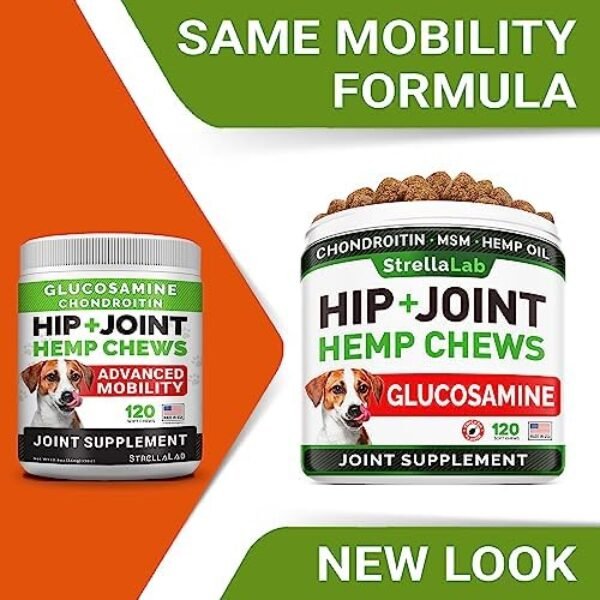 51lpjS6Kd-L._AC_.jpg Hemp Treats - Glucosamine Dog Joint Supplement + Omega 3 - w/Hemp Oil - Chondroitin, MSM - Advanced Mobility Chews - Joint Pain Relief - Hip & Joint Care - Chicken Flavor - 120 Ct - Made in USA