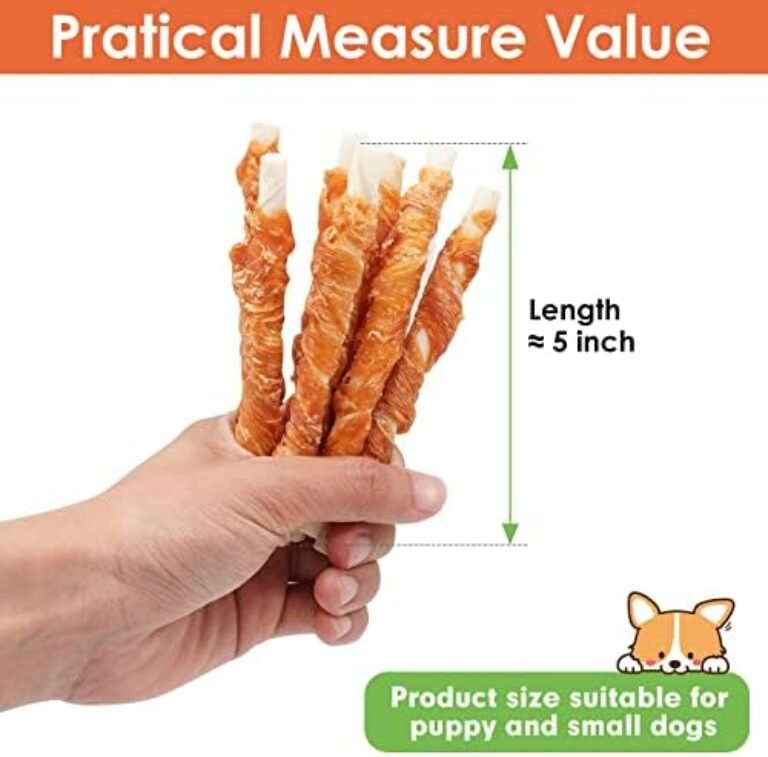 41EqYCiFO1L._AC_.jpg MON2SUN Dog Treats, 5 Inch Rawhide Twist Chicken Hide Sticks, Suitable for Puppy and Small Dogs, 5 Inch (Chicken, Pack of 40)