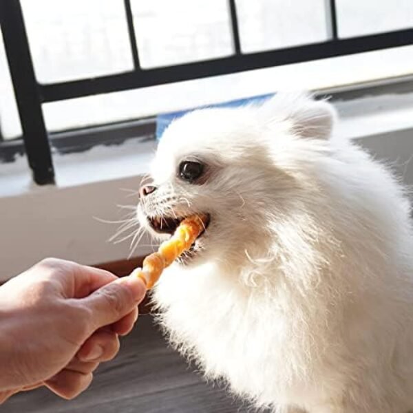 41GaWGfpabL._AC_.jpg MON2SUN Dog Treats, 5 Inch Rawhide Twist Chicken Hide Sticks, Suitable for Puppy and Small Dogs, 5 Inch (Chicken, Pack of 40)