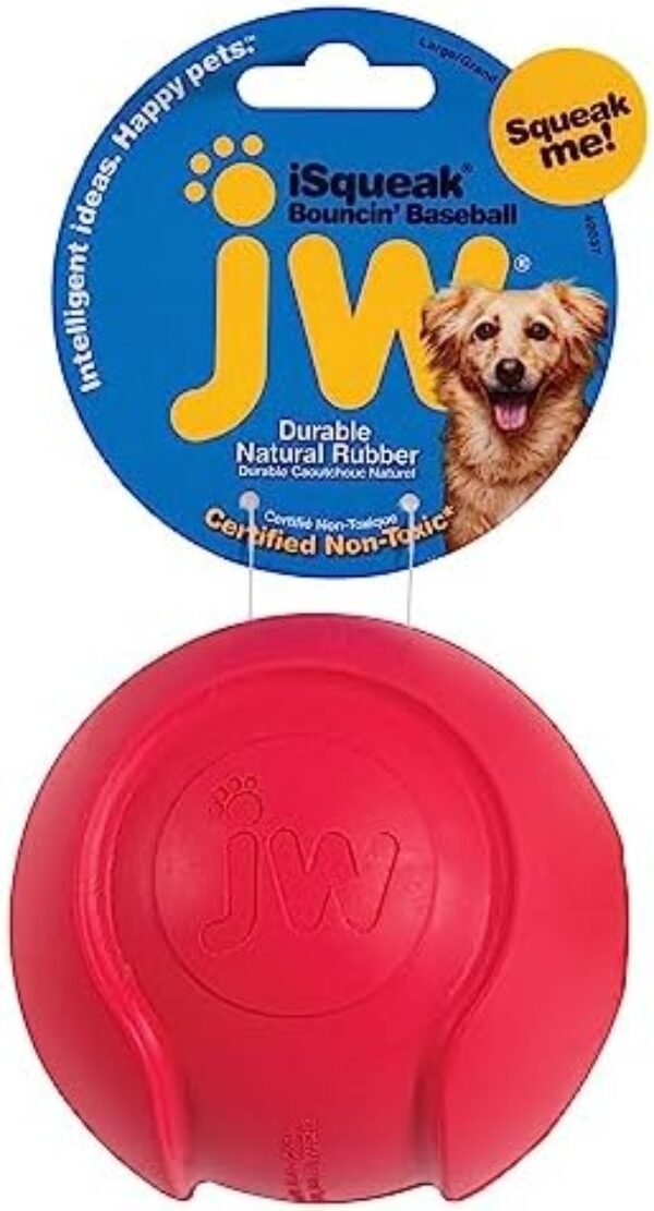 41VlujDhOML._AC_.jpg JW Pet Company iSqueak Bouncin' Baseball Dog Toy, Large (Colors Vary), multi (40037)
