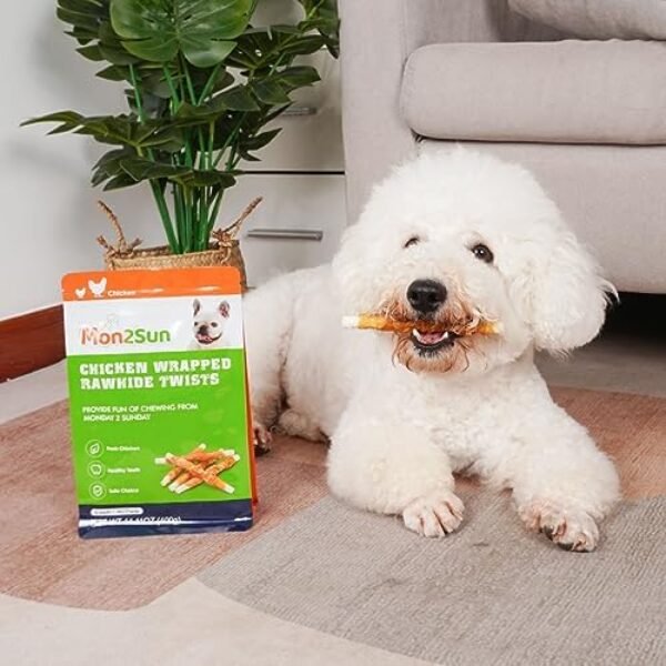 515Qyxlun4L._AC_.jpg MON2SUN Dog Treats, 5 Inch Rawhide Twist Chicken Hide Sticks, Suitable for Puppy and Small Dogs, 5 Inch (Chicken, Pack of 40)