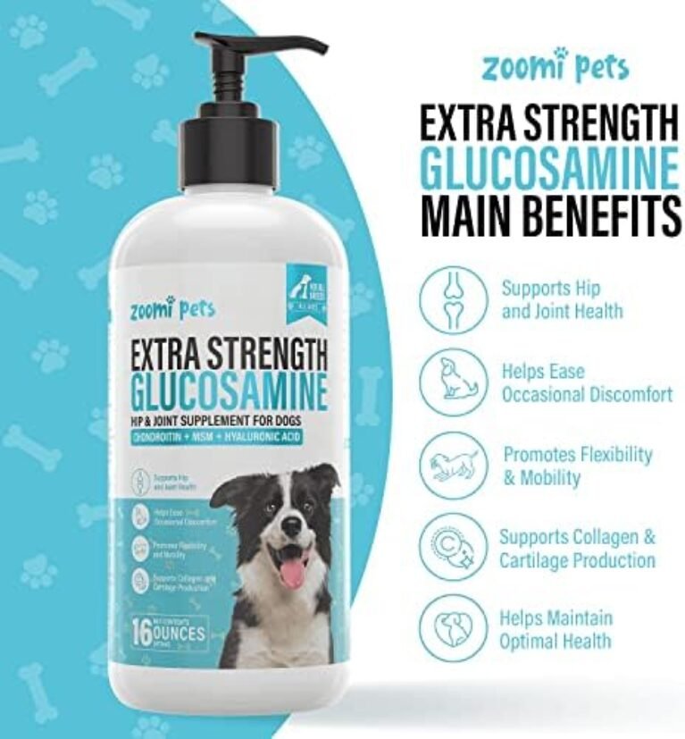 517qMhS9nhL._AC_.jpg Zoomi Pets Liquid Glucosamine for Dogs (16oz) - Hip and Joint Supplement with Hyaluronic Acid, MSM, Manganese & Glucosamine Chondroitin for Dogs - Dog Joint Supplement Large Breed, Medium & Small Dogs