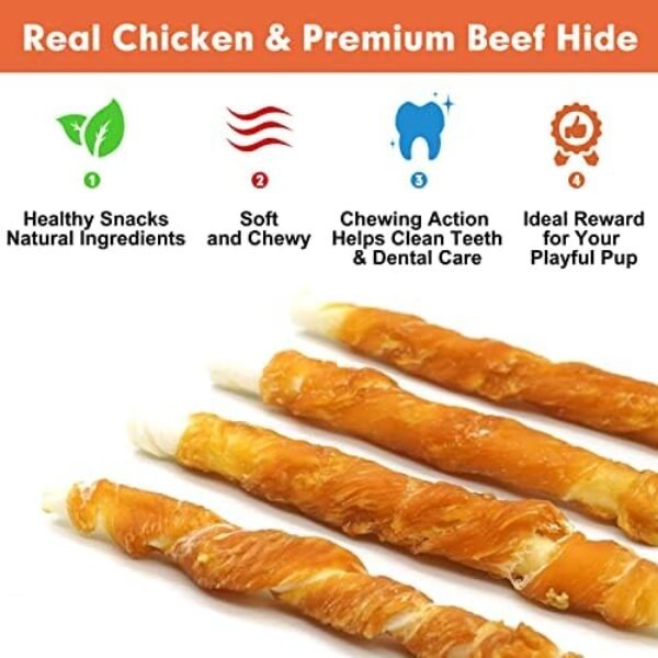 51EFL52iIL._AC_.jpg MON2SUN Dog Treats, 5 Inch Rawhide Twist Chicken Hide Sticks, Suitable for Puppy and Small Dogs, 5 Inch (Chicken, Pack of 40)
