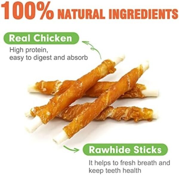 51UVuq74GXL._AC_.jpg MON2SUN Dog Treats, 5 Inch Rawhide Twist Chicken Hide Sticks, Suitable for Puppy and Small Dogs, 5 Inch (Chicken, Pack of 40)
