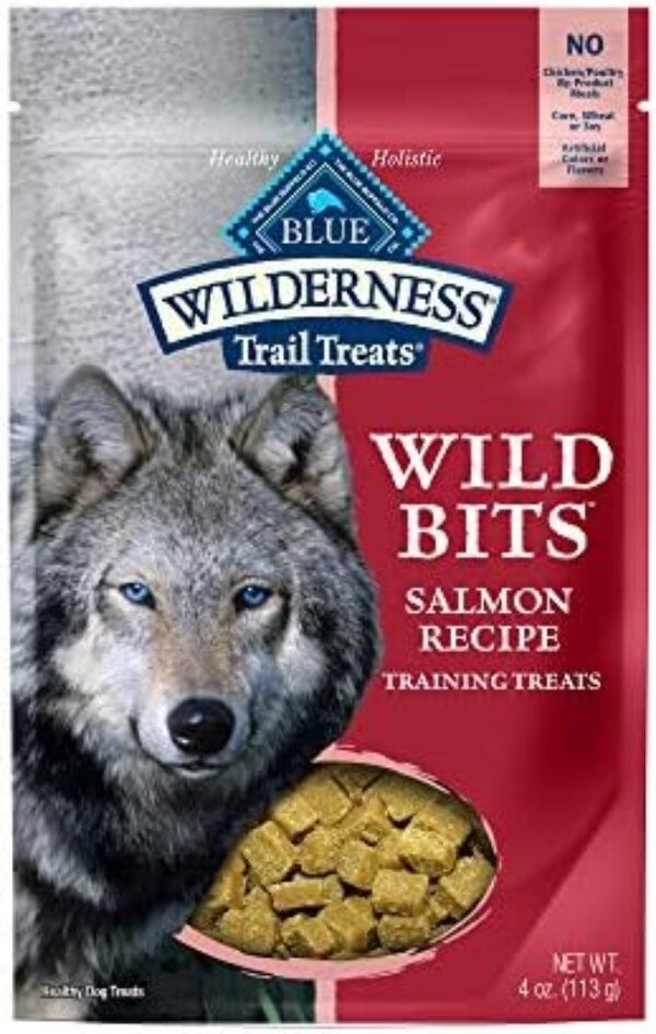 51iVBV8LmyL._AC_.jpg Blue Buffalo Wilderness Trail Treats Wild Bits High Protein Grain Free Soft-Moist Training Dog Treats, Salmon Recipe 4-oz Bag