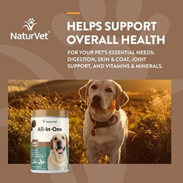 513Shc95sVL._AC_.jpg NaturVet All-in-One Dog Supplement - for Joint Support, Digestion, Skin, Coat Care – Dog Multivitamins with Minerals, Omega-3, 6, 9 – Wheat-Free Vitamins for Dogs – 120 Soft Chews
