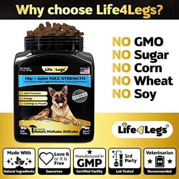 51B5xrHJ-BL._AC_.jpg Life4Legs - Soft Chews Hip and Joint Supplement for Dogs - Ultimate Relief Treats