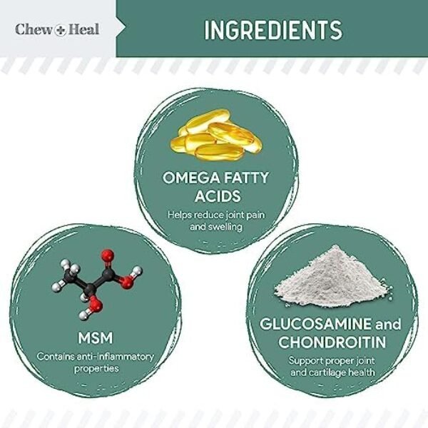 51VvRCCdXbL._AC_.jpg Senior Hip and Joint for Dogs - 120 Soft Chew Treats - Glucosamine, MSM, Vitamin C, Omega, Chondroitin - for Inflammation, Pain, Mobility, Joint and Cartilage Health - Made in USA