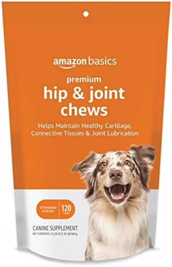 Amazon Basics Premium Dog Hip & Joint Supplement Chews with dog supplements for joints