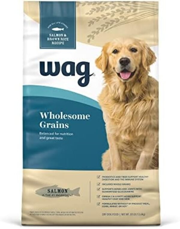 41piHp0H-XL._AC_.jpg Amazon Brand – Wag Dry Dog Food, Salmon and Brown Rice, 30 lb Bag (Packaging May Vary)