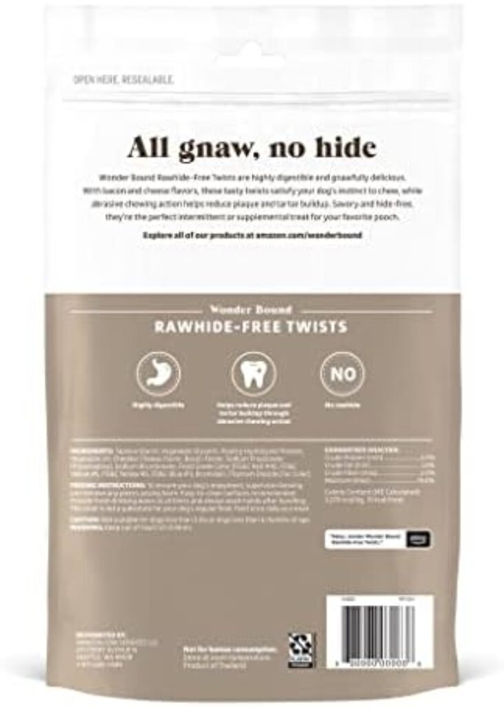 41wON4fcsnL._AC_.jpg Amazon Brand - Wonder Bound Rawhide-Free Dog Treats, Bacon & Cheese Twists, 55 Count