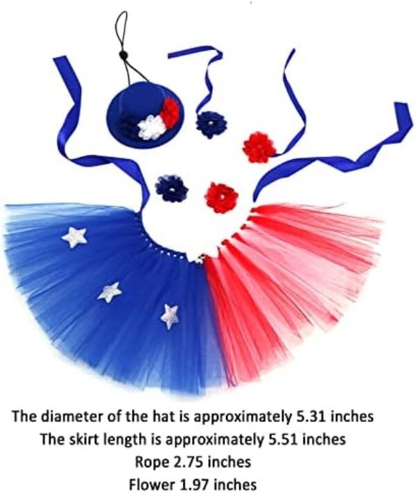 51pJ0pJ20tL._AC_.jpg Pet Independence Day Hat Puff Skirt - 4th of July Pet Cute Dress up Supplies - Red and Blue Flower Design Dog Hat Scarf Flower Necklace, Sparkling Pet Bowtie