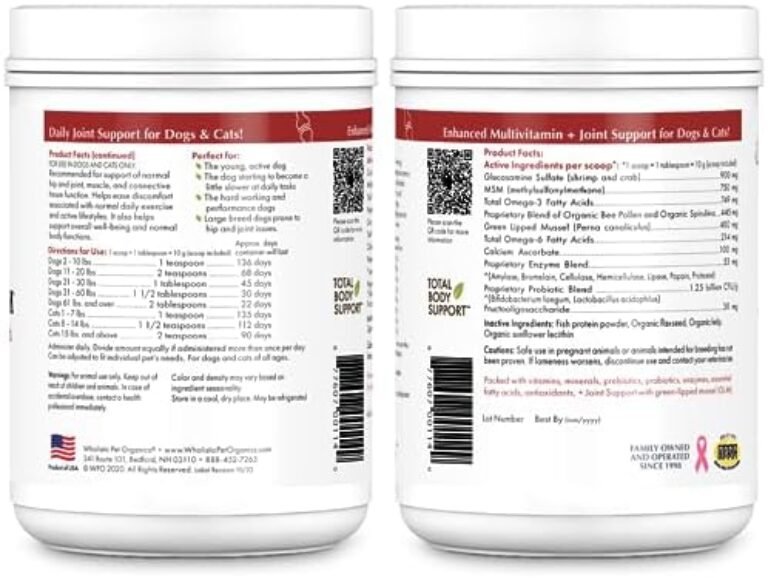 51snweqMH9L._AC_.jpg Wholistic Pet Organics - Dog Joint Supplement: Joint Mobility with Green Lipped Mussel - 1 Lb - Dogs Hip and Joint Support Supplement - Glucosamine Chondroitin for Dogs with MSM, Vitamins & Minerals