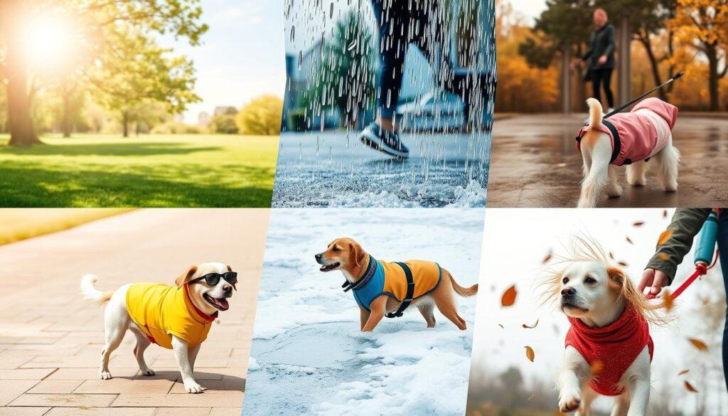 Dog walking safety precautions in different weather conditions