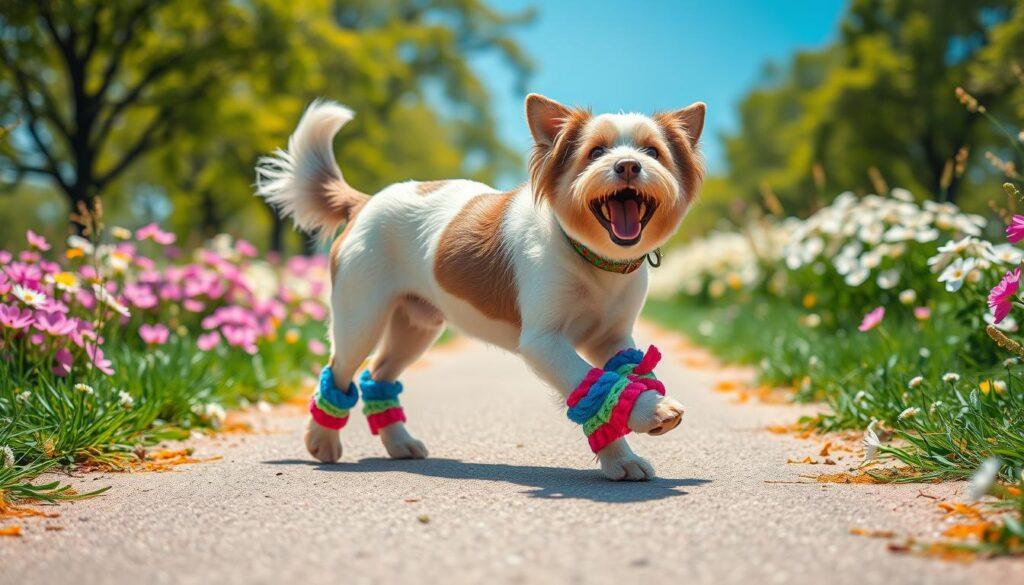 Dog wearing booties