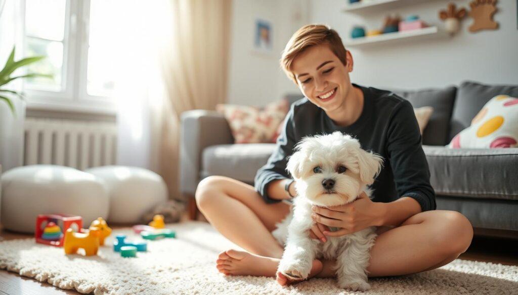 First-time dog owner with Bichon Frise