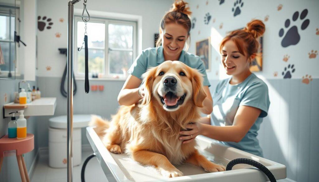 Professional dog groomer at work