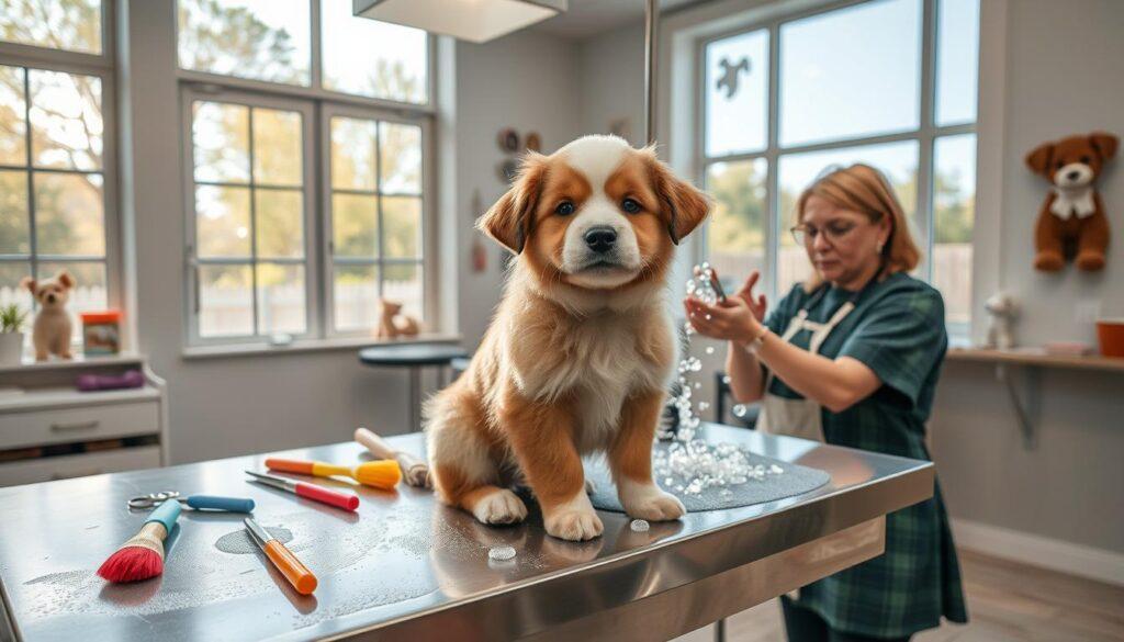 Puppy grooming session